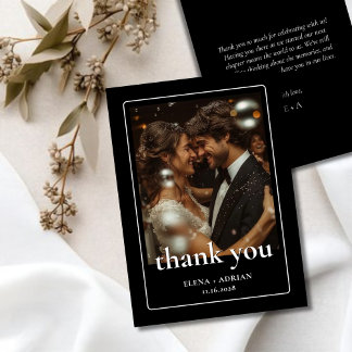 Modern Moody Wedding Thank You Card with Photo Dankeskarte