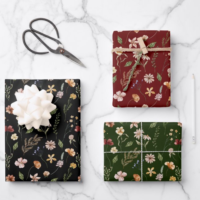 Modern Moody Winter Botanische Weihnachtsblume Geschenkpapier Set (Vorderseite)