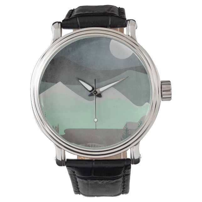 Modern Moon and Mountains Abstract Landscape Art Armbanduhr (Vorderseite)