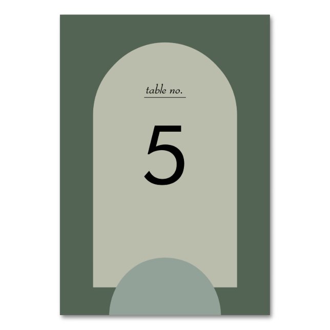 Modern Moss Green Boho Arch Geometric Wedding Tischnummer (Vorderseite)