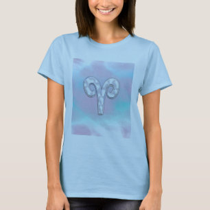 Modern Mother of Pearl Style Aries Zodiac Symbol T-Shirt
