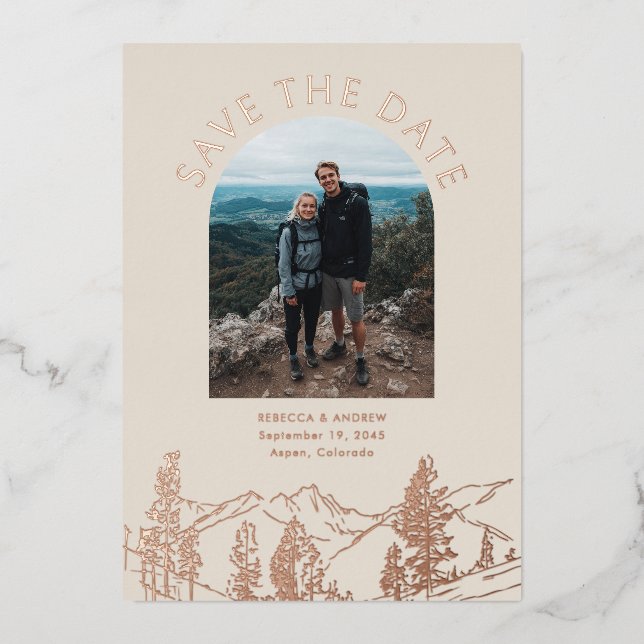 Modern Mountain Outdoors Wedding Save The Date Folieneinladung (Vorderseite)