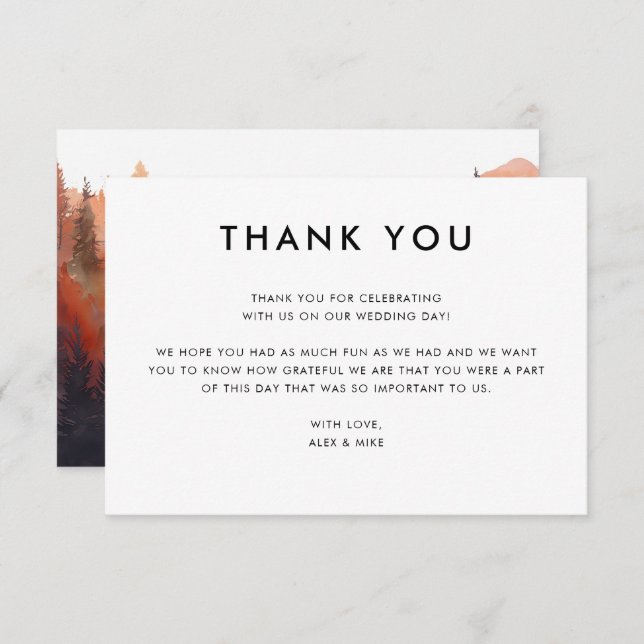 Modern Mountain Wedding Fall Custom Message Dankeskarte (Vorne/Hinten)
