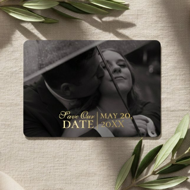 Modern Mousse Brown Photo and Foil Save the Date Folieneinladung (Modern Mousse Brown Photo and Foil Save the Date Foil Invitation)