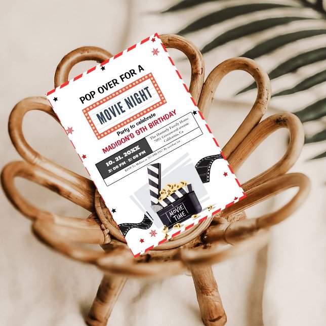 Modern Movie Night Geburtstagsparty Einladung (Von Creator hochgeladen)