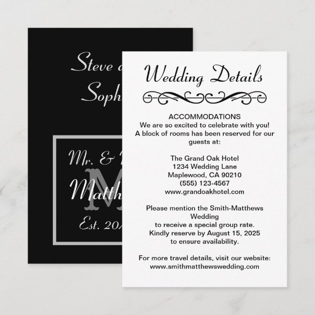 Modern Mr. Wedding Details Enclosure Card Begleitkarte (Vorne/Hinten)