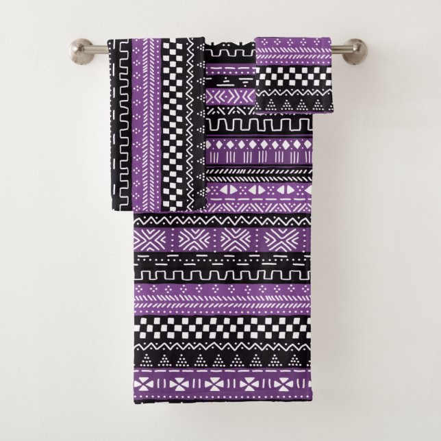 Modern Mudcloth Mix Lila Badhandtuch Set (Insitu)
