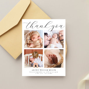 Modern Multi Foto Collage New Baby Vielen Dank Postkarte