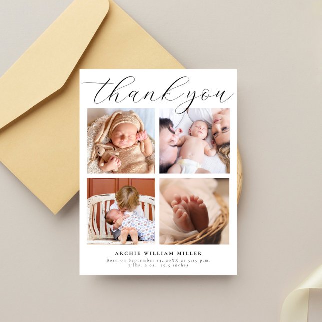 Modern Multi Foto Collage New Baby Vielen Dank Postkarte (Von Creator hochgeladen)