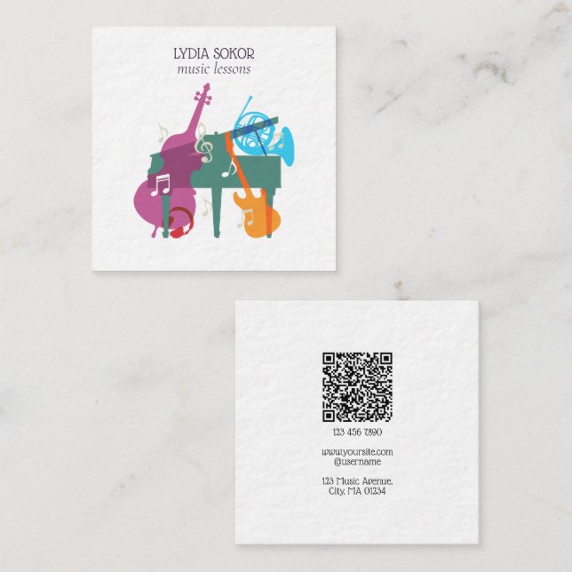 Modern Multi-Instrument Music Business Card Quadratische Visitenkarte (Vorne/Hinten)