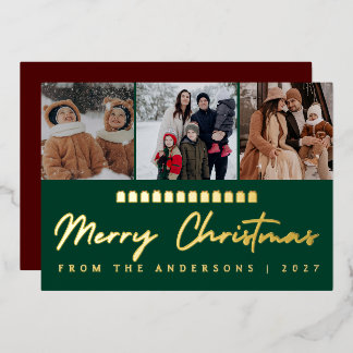 Modern Multi Photo Collage Merry Christmas Folien Feiertagskarte