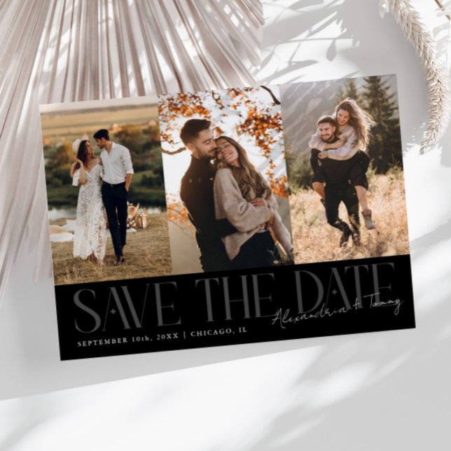 Modern Multi Photo Couple's Signature Black Save The Date (Von Creator hochgeladen)