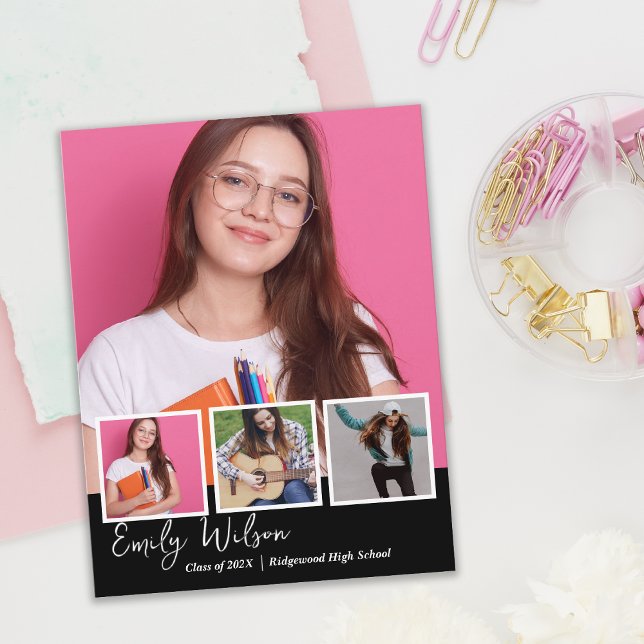 Modern Multi Photo Senior Graduation Announcement Begleitkarte (Modern Photo Graduation Announcement | Class of 2026 Senior Portrait | Elegant Multi Photo Grad)