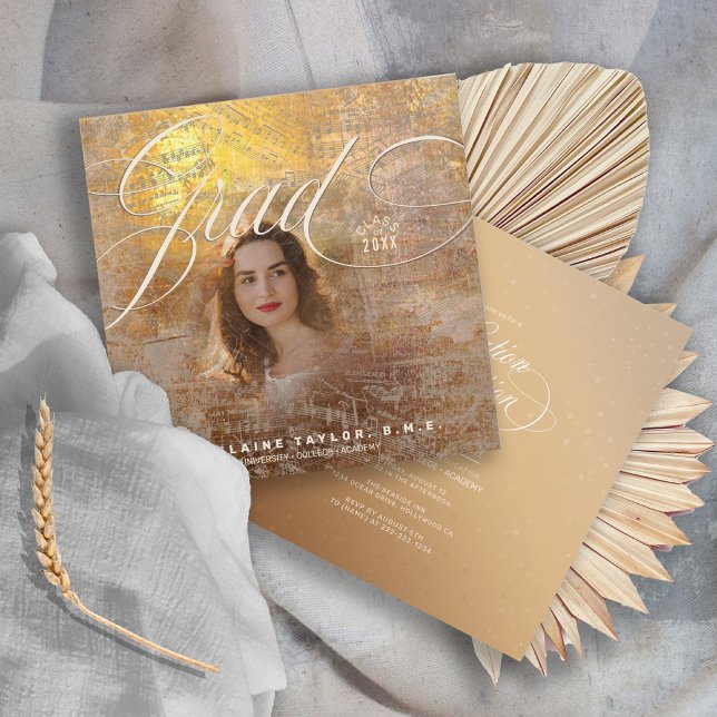 Modern Music Grad Foto Gold ID899 Einladung (Von Creator hochgeladen)