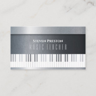 Modern Music Teacher Silver Piano Visitenkarte