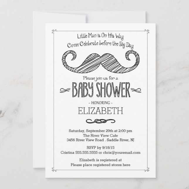 Modern Mustache Baby Shower Einladung (Vorderseite)
