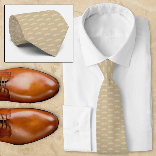 Modern Mustache Khaki Tan Pattern Neck Tie Krawatte (Von Creator hochgeladen)