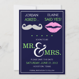 Modern Mustache Lips Mr & Mrs Save the Date