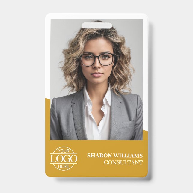 Modern Mustard Yellow Employee Photo Company Logo Ausweis (Vorderseite)