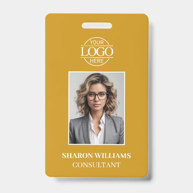 Modern Mustard Yellow Minimalist Employee Photo Ausweis (Vorderseite)