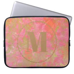 Modern Muster Monogram Ihr Name Rosa Marmor Gold Laptopschutzhülle