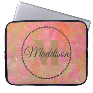 Modern Muster Monogram Ihr Name Rosa Marmor Gold Laptopschutzhülle