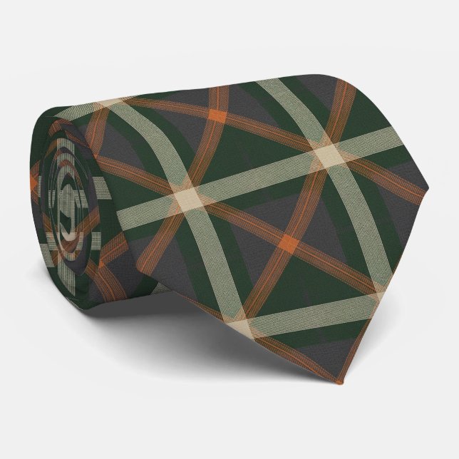 Modern Muted Forest Green and Charcoal Tartan Krawatte (Gerollt)