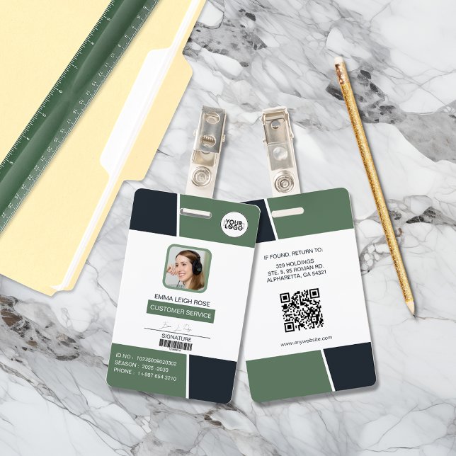Modern Muted Green Professional Employee Photo ID Ausweis (Von Creator hochgeladen)