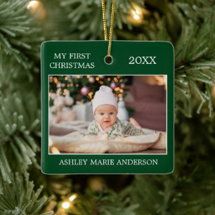 Modern My First Christmas Baby Foto Green Keramikornament