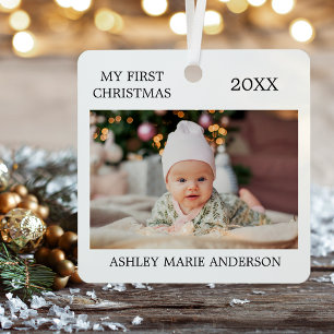 Modern My First Christmas Baby Foto Ornament Aus Metall