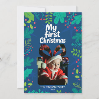 Modern “My First Christmas” Baby Photo Card Feiertagskarte