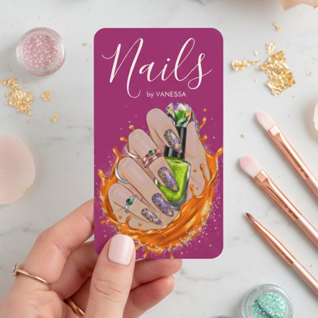 Modern Nail Art Studio Manicurist Artist Hot Pink Visitenkarte (Von Creator hochgeladen)