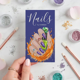 Modern Nail Art Studio Manicurist Artist Navy Blue Visitenkarte