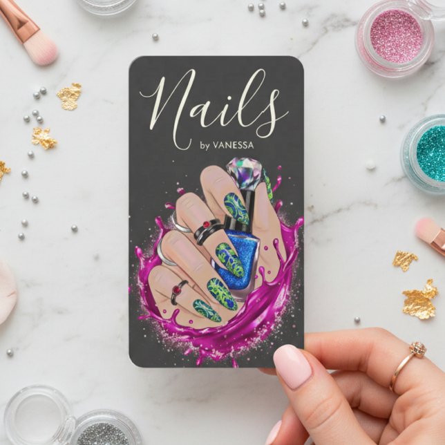 Modern Nail Art Studio Manicurist Artist Pink Blue Visitenkarte (Von Creator hochgeladen)