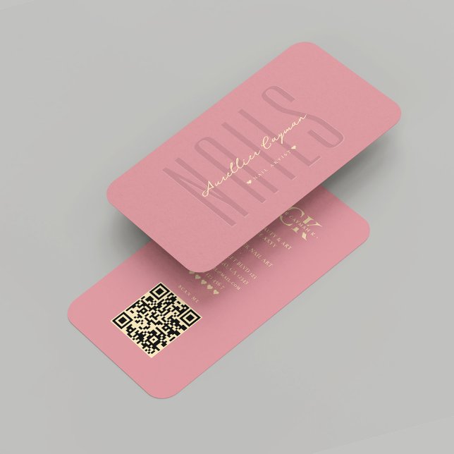 Modern Nail Artist Pink Manicurist Monogram Visitenkarte (Modern Nail Artist Pink Nails Salon Gold Monogram Business Card
)