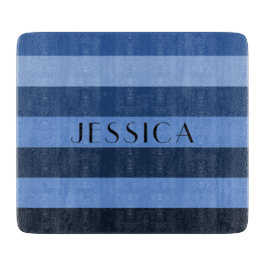 Modern Name Blue Stripes Muster Schneidebrett