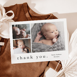Modern Name Foto Collage Baby Dankeskarte