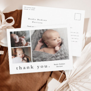 Modern Name Foto Collage Baby Vielen Dank Postkarte