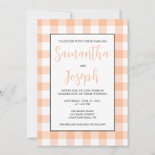 Modern Name Peach Gingham Country Wedding Einladung