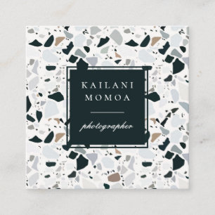 Modern Natural Blue Terrazzo Muster Quadratische Visitenkarte