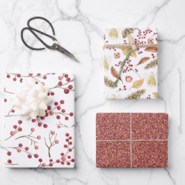 Modern Natural Red Berry Watercolor Geschenkpapier Set