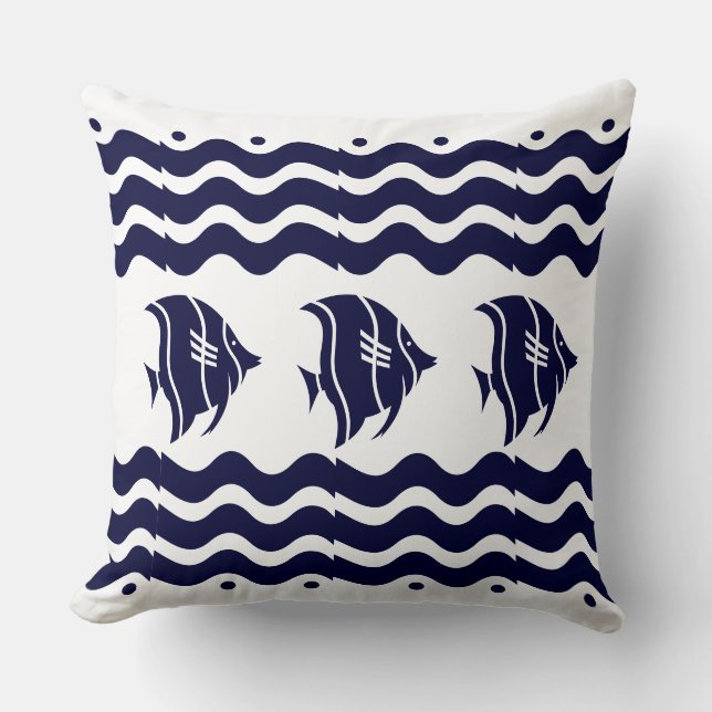 Modern Nautic Chic Navy Blue Fish Kissen (Vorderseite)