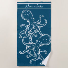 Modern Nautic White Octopus Octopus Blue Strandtuch