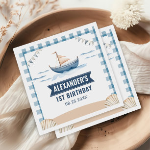Modern Nautical Blue Boy 1. Geburtstag Serviette