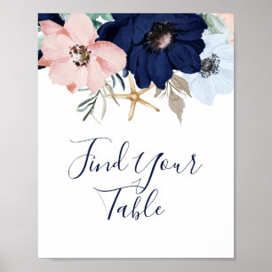 Modern Nautical Florale Tischortsschilder Poster