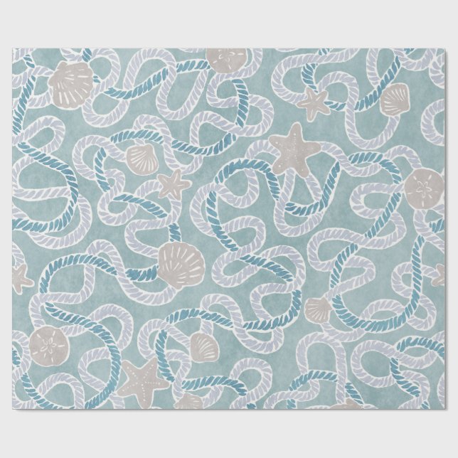 Modern Nautical Gift Wrap - Beachy Treasures Geschenkpapier (Flach)