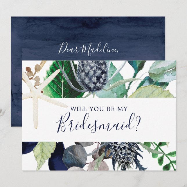 Modern Nautical Greenery Bridesmaid Vorschlag Card Einladung (Vorne/Hinten)