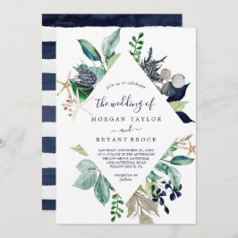 Modern Nautical Greenery Diamond Geometric Wedding Einladung