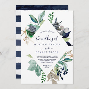 Modern Nautical Greenery Diamond Geometric Wedding Einladung