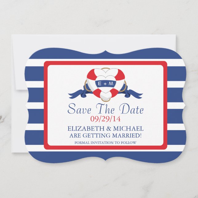Modern Nautical Heart Buoy Save the Date (Vorderseite)